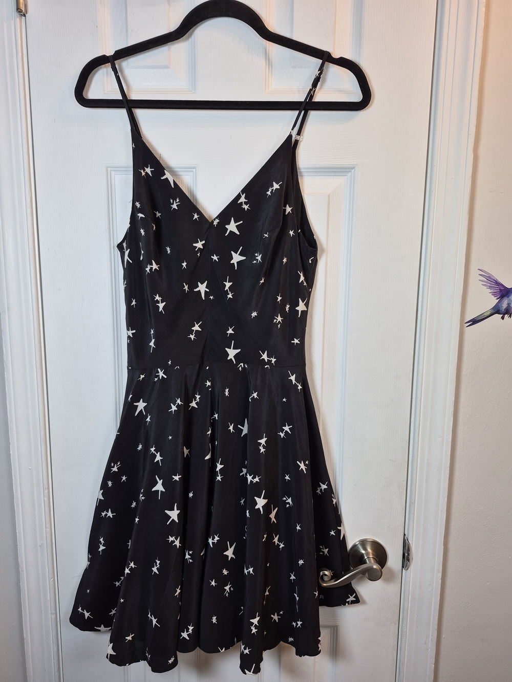 Amanda Uprichard 100% Silk Celestial Star Print V-Neck Fit Flare Mini Dess M